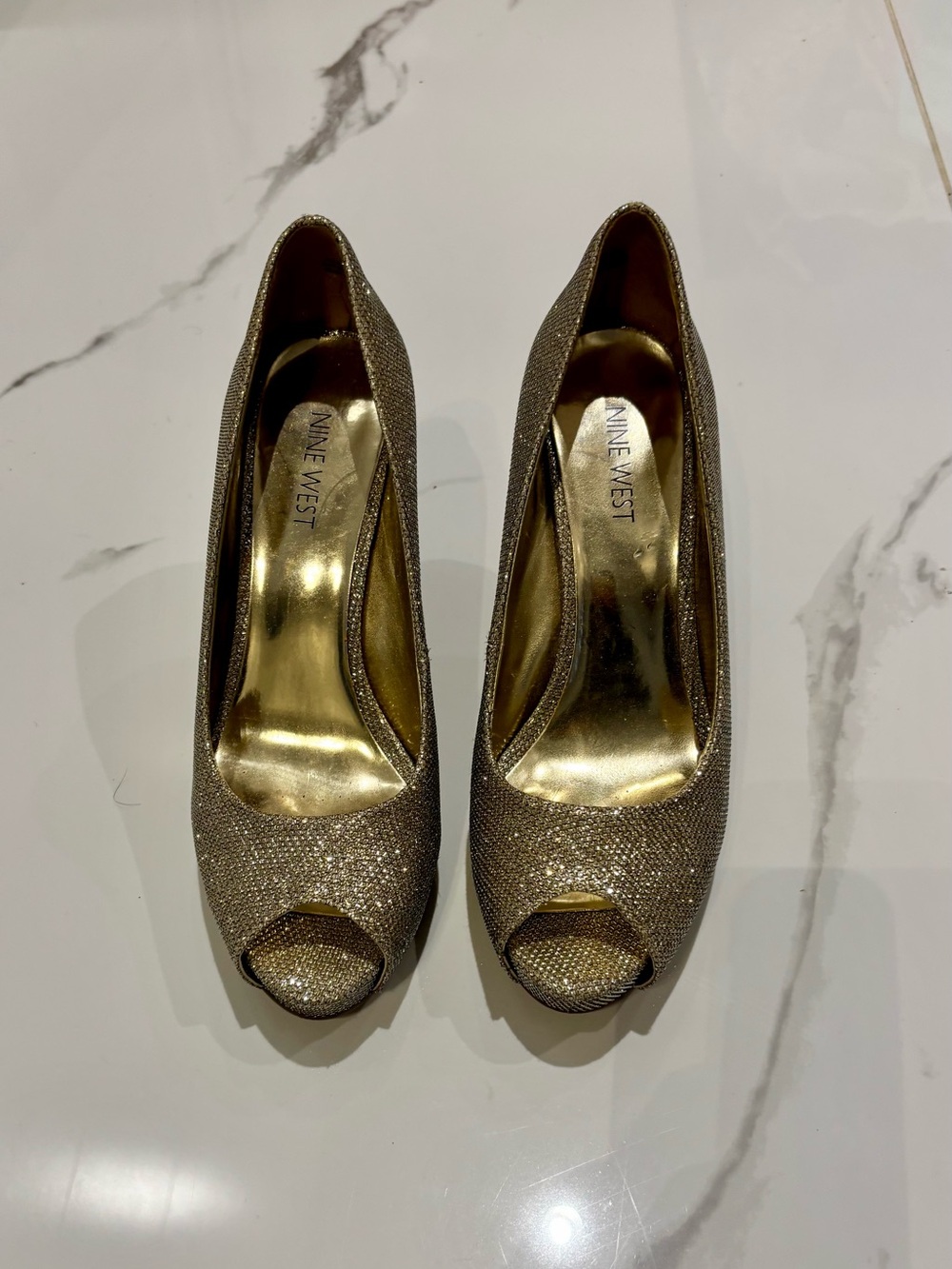 Nine West Glitter Gold Peep-Toe Heels
